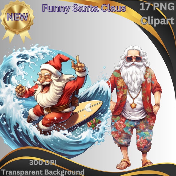 17er Set Funny Santa Claus Cliparts, PNG format sofortiger Download für kommerzielle Nutzung