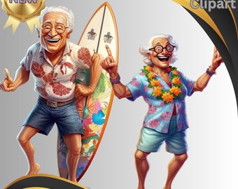 11er Set Summer Grandpa Cliparts, PNG format sofortiger Download für kommerzielle Nutzung