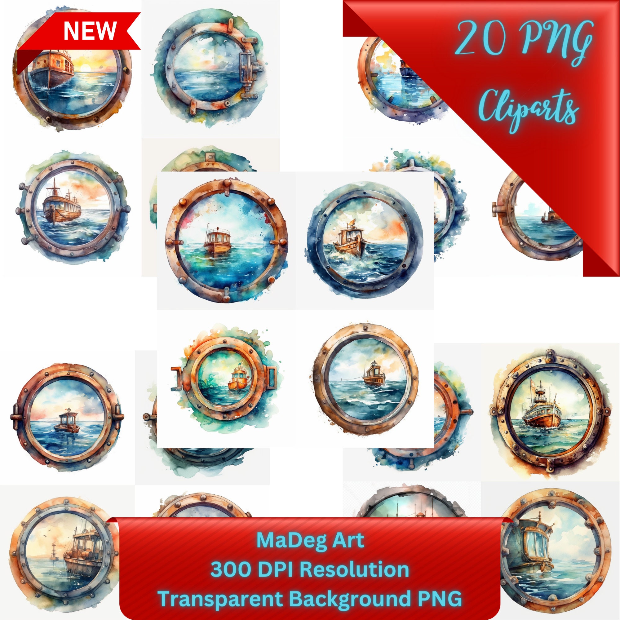 20pcs Ship Porthole Clipart Set PNG Format Instant Download for ...