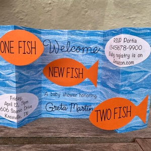 Convites de chá de bebê de peixe para tema de pesca ou tema oceano - impresso personalizado - uma dúzia (12)