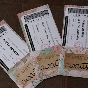 Fichier SVG pour les Invitations de billet d’avion pour anniversaire, douche nuptiale, mariage, Baby Shower, Going Away Party