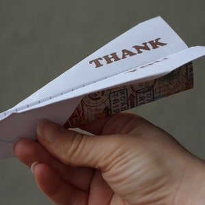 Papier Flugzeug Dankeschön-Notizen für Geburtstage, Braut Duschen, Baby-Duschen, Hochzeiten, weggehen - gedruckt und gefaltet - ein Dutzend (12)