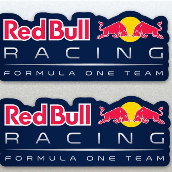 2 pegatinas con fondo azul de carreras de Fórmula Uno (F1) de Red Bull para coche, furgoneta, ventana, etc. Longitud de 125 mm (12,5 cm) - Vinilo laminado de alta calidad