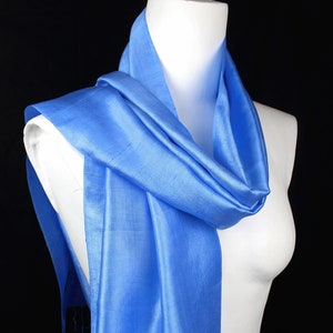 Light Blue Silk Scarf, Hand Loomed, Raw Silk, Neck Scarf Size