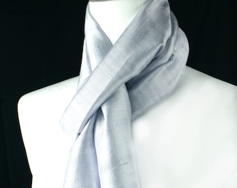 IMPERFECT  Pale Silver Grey Raw Silk Scarf – Hand Woven Lightweight Neck Scarf