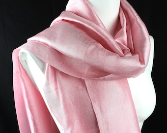 SLIGHTLY IMPERFECT Hand Loomed Light Pink Raw Thai Silk Scarf: Shawl