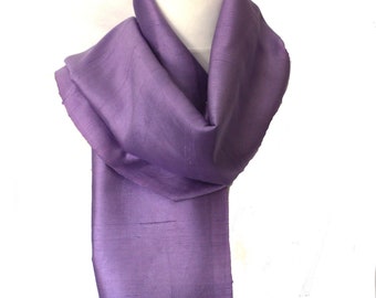 Womens Scarf Long Purple Silk Scarves Purple Silk Scarf, Hand Loomed, Raw Silk Neck Scarf Size