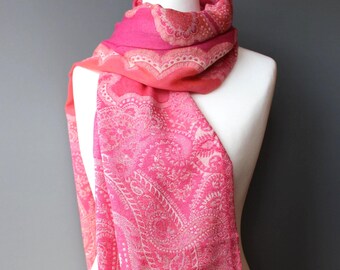 Pure Wool Pashmina, Wrap, Shawl, Scarf, Paisley and Floral Design