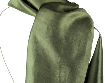 Olive Green Raw Thai Silk Scarf: Neck Scarf