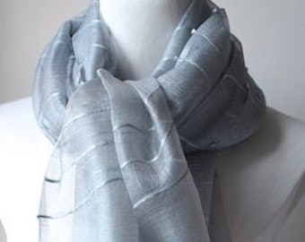 Hand Loomed Silver Silk Organza Shawl: Fair Trade Evening Wrap
