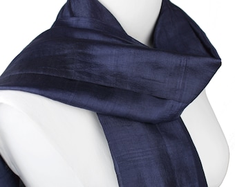 Navy Blue Silk Scarf, Raw Silk Scarf, Hand Loom