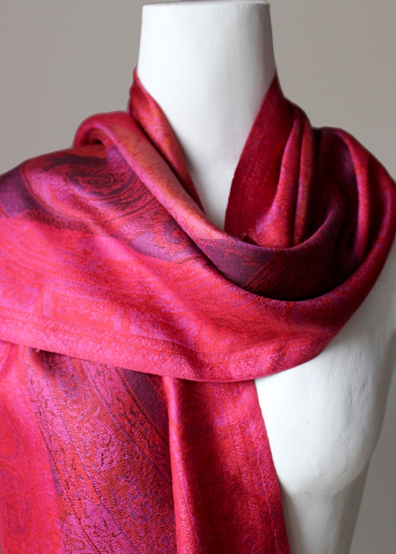Red Silk Scarf Paisley Design. Jamawar Weave Casual or Etsy