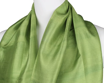 Hand Loomed Raw Silk Scarf - Apple Green Neck Scarf