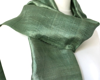 Sage Green Raw Silk Scarf: Hand Loomed Neck Scarf
