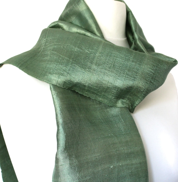 Sage Green Raw Silk Scarf: Hand Loomed Neck Scarf - Etsy display picture 3