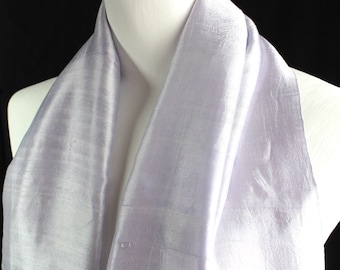 Handmade Raw Silk Scarf: Pale Lavender Grey Neck Scarf