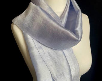 Handmade Pale Grey Raw Silk Neck Scarf