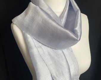 Handmade Pale Silver Grey Raw Silk Scarf