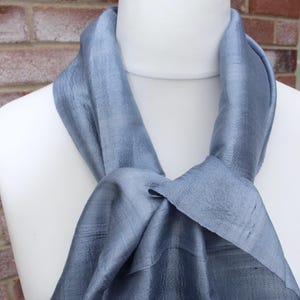 Hand Loomed Raw Thai Silk Scarf - Smoky Blue Neck Scarf