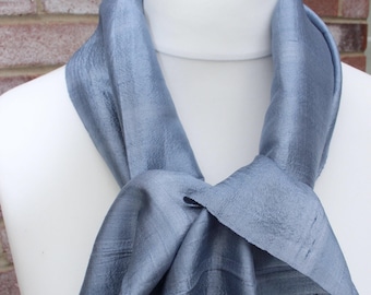 Hand Loomed Raw Thai Silk Scarf - Smoky Blue Neck Scarf