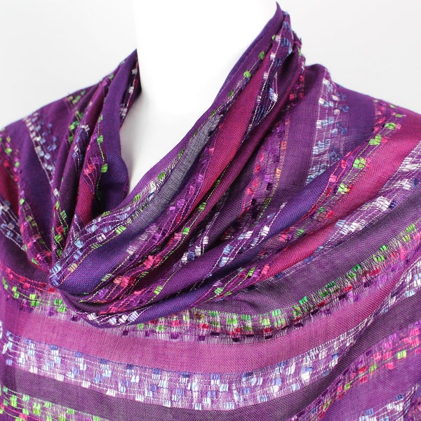 Purple Pink Stripy Scarf, Fair Trade, Casual Shawl, Stole, Scarf, Head Scarf