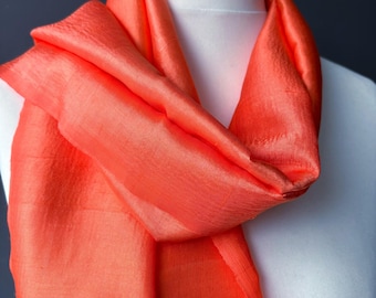 Orange Raw Silk Scarf: Hand Loomed Neck Scarf