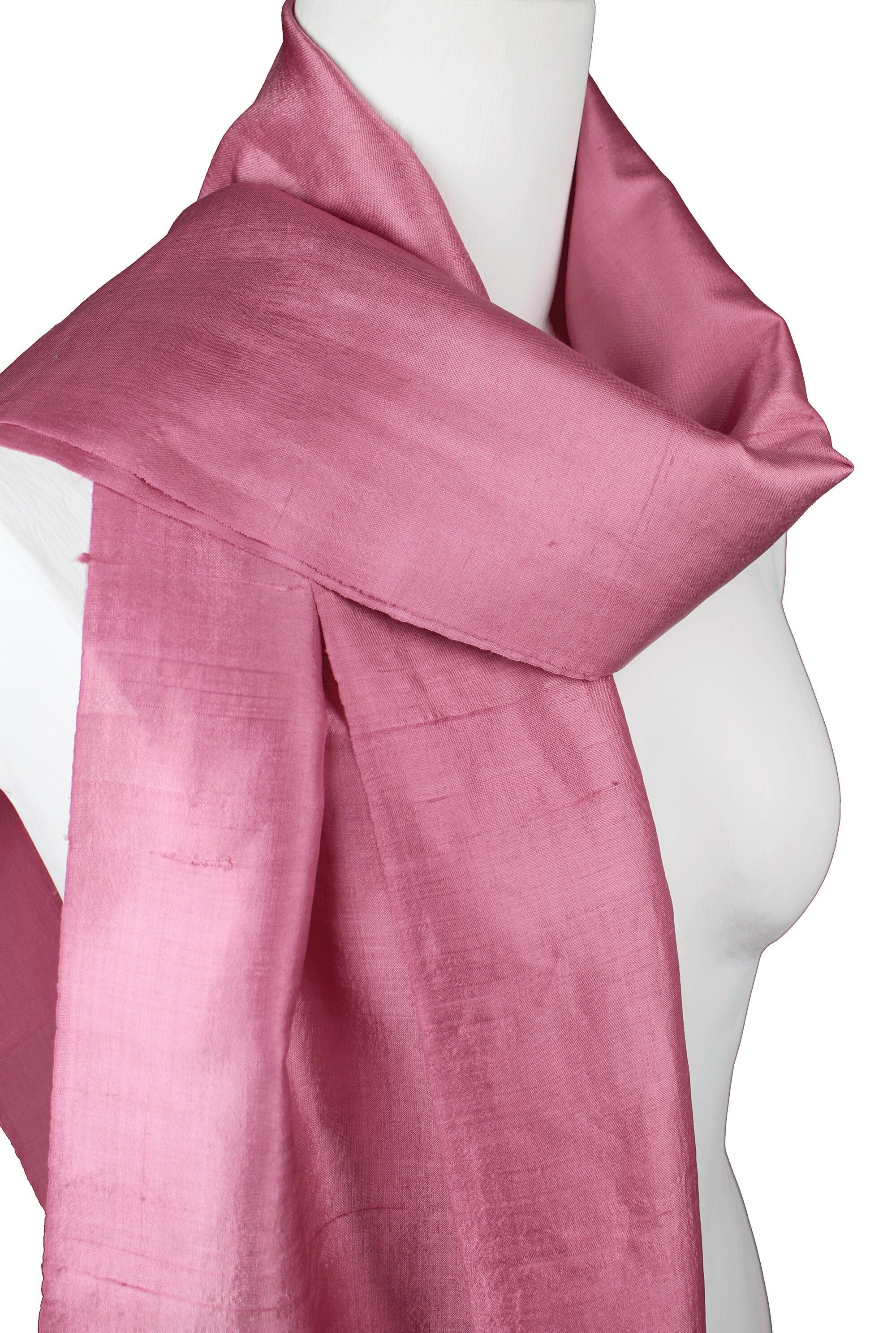 Dusty Rose Pink Raw Silk Scarf: Hand Loomed Neck Scarf - Etsy display picture 2