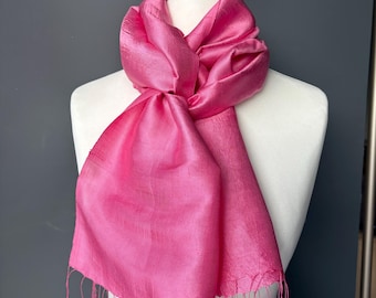 Mid Pink Raw Thai Silk, Hand Loomed Neck Scarf