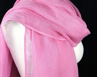 Pink Linen Scarf Shawl, Lightweight Open Weave, Summer Wrap, 70x200cm