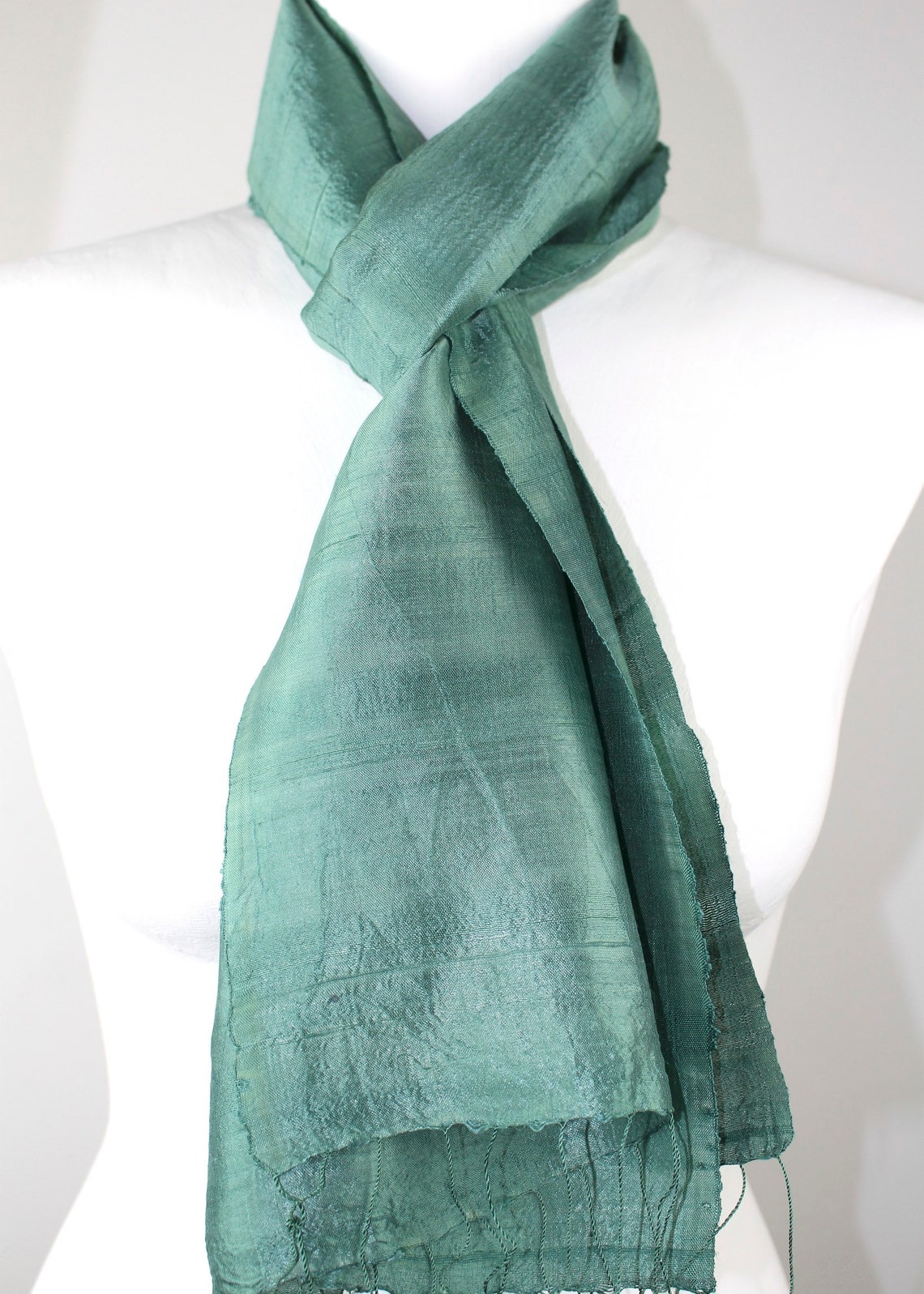 SCARF Sage Green Silk Scarf. Raw Silk Hand Loomed. Occasion Etsy UK