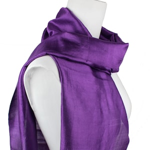 Purple Silk Scarf, Hand Loomed, Raw Silk Neck Scarf Size