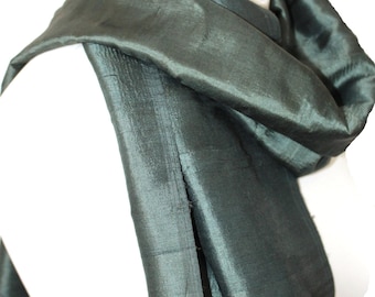 Deep Forest Green Raw Thai Silk Neck Scarf