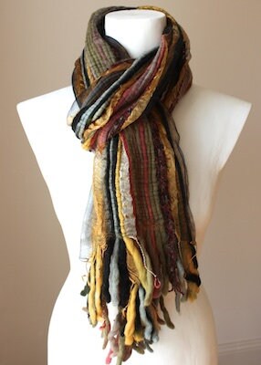 Ochre/yellow and Black Felted Wool and Silk Scarf or Wrap - Etsy UK