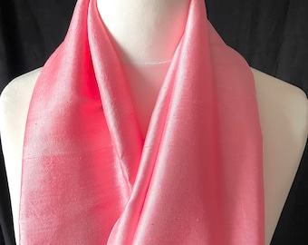 Light Coral Raw Silk Scarf: Hand Loomed Neck Scarf