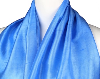 Light Blue Raw Silk Scarf: Hand-Loomed Neck Scarf