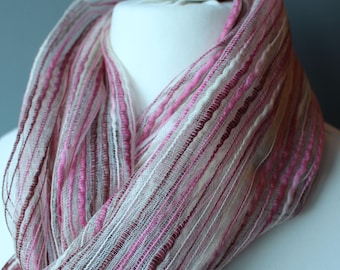 Silk Organza Scarf: Pink & Dark Red Sheer Occasion Wear