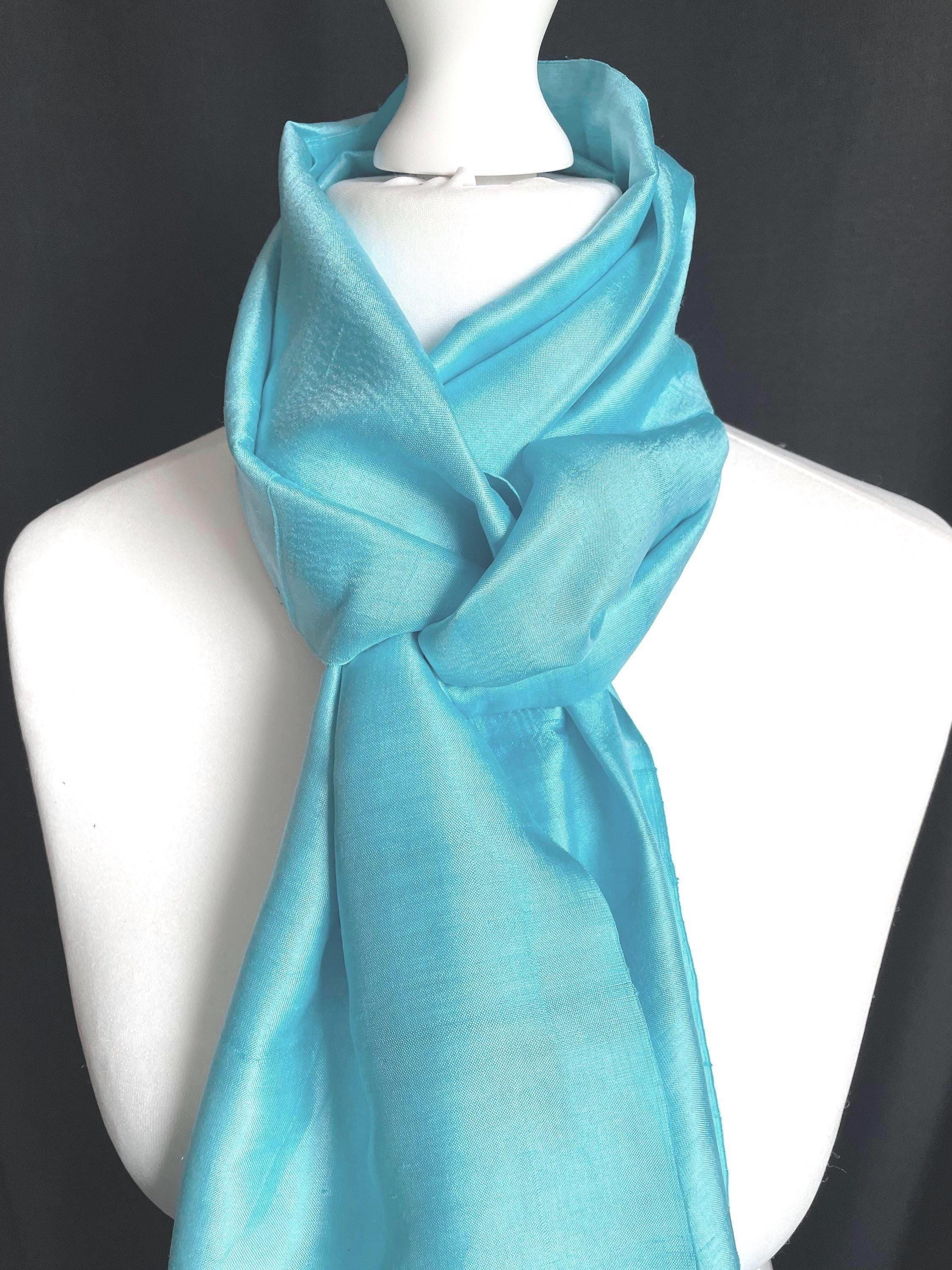 Millie & Boo Ltd 100% Pure Silk Scarf - Hand Painted Turquoise Grey Tasselled