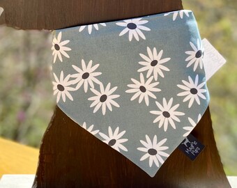 Dusty Blue with White Daisy Made To Order Over The Collar Dog Bandana