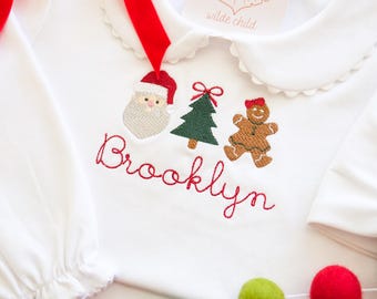 Christmas Personalized Custom Toddler Shirt, Christmas Name Shirt Children's Christmas Outfit Santa, Christmas Tree Gingerbread man Shirt