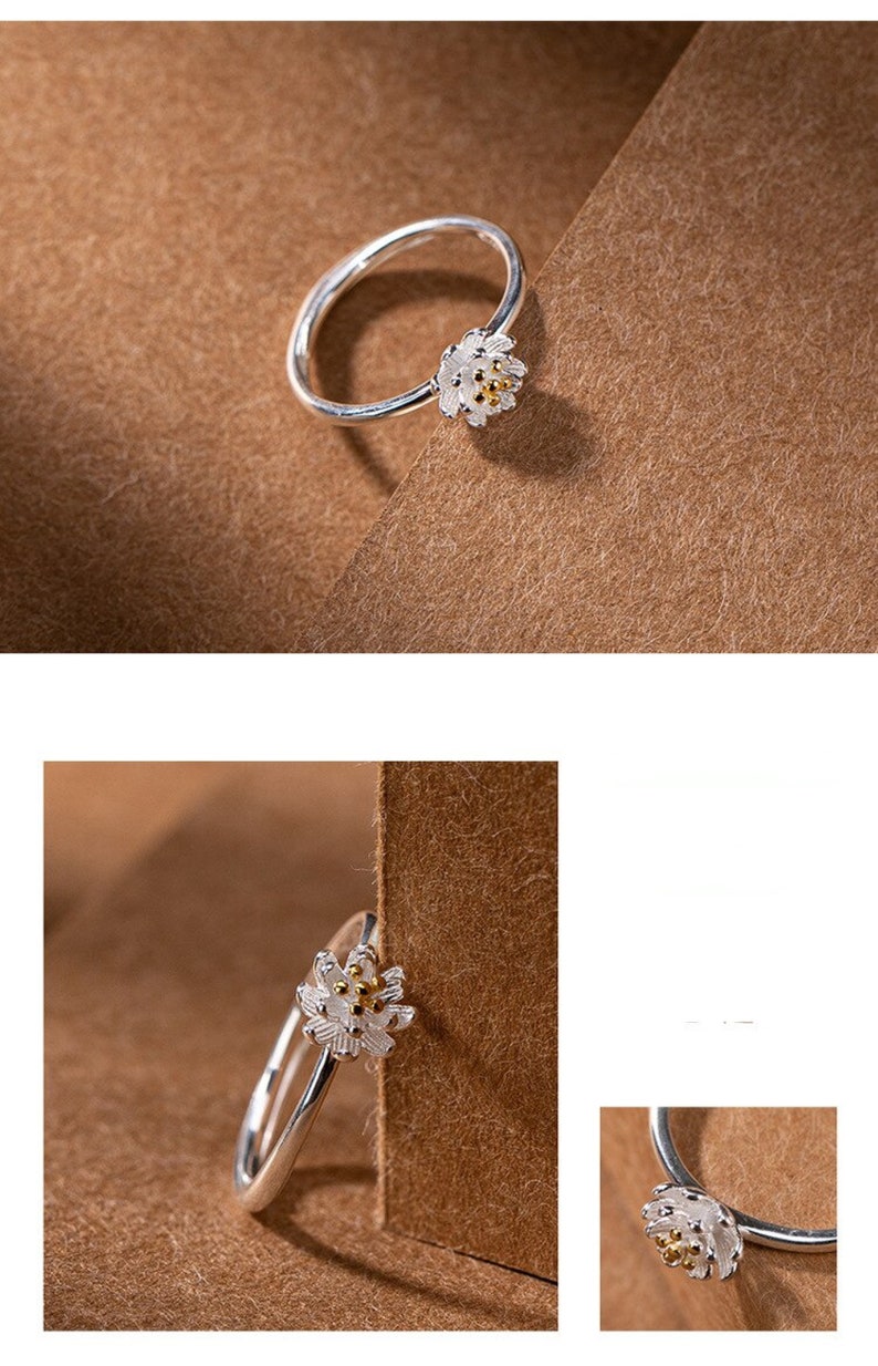 Floral Simple Sterling Silver Ring Engagement Ring Blooming Silver Rings For Women Flower Daisy Ring