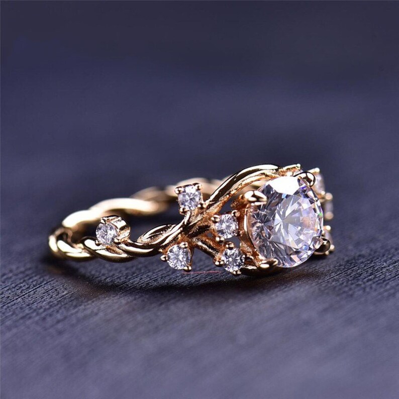 1 Ct Moissanite Rose Gold Ring Sterling Silver Flower Leaf Etsy