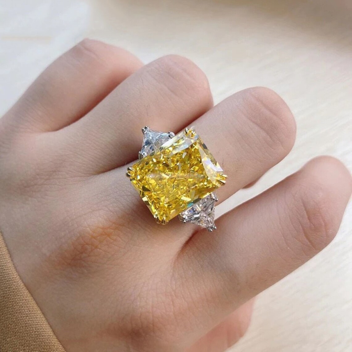 Citrine Engagement Ring Sterling Silver Diamond Ring Silver Etsy