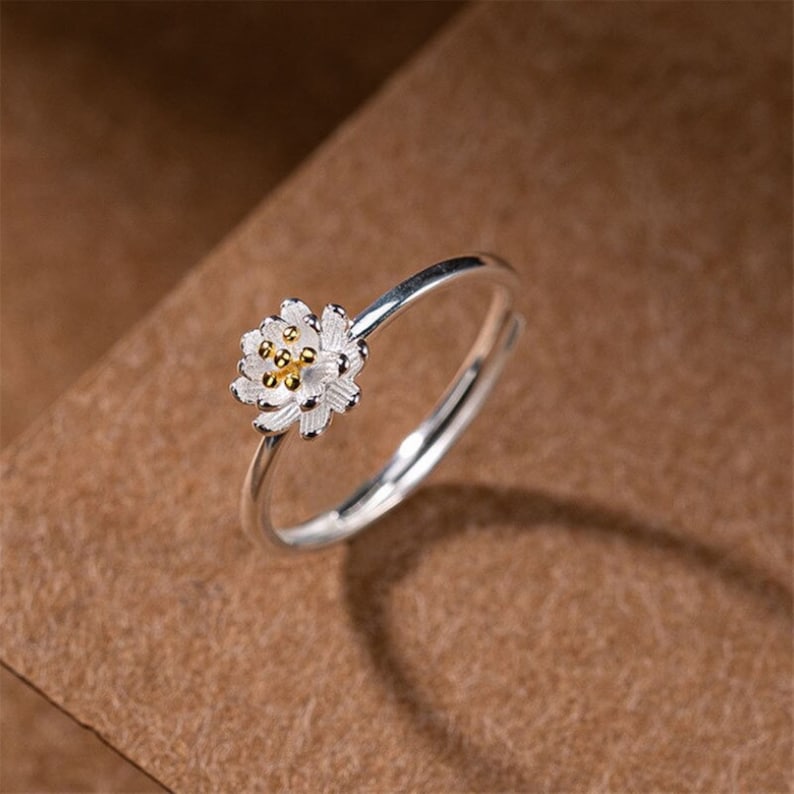 Floral Simple Sterling Silver Ring Engagement Ring Blooming Silver Rings For Women Flower Daisy Ring