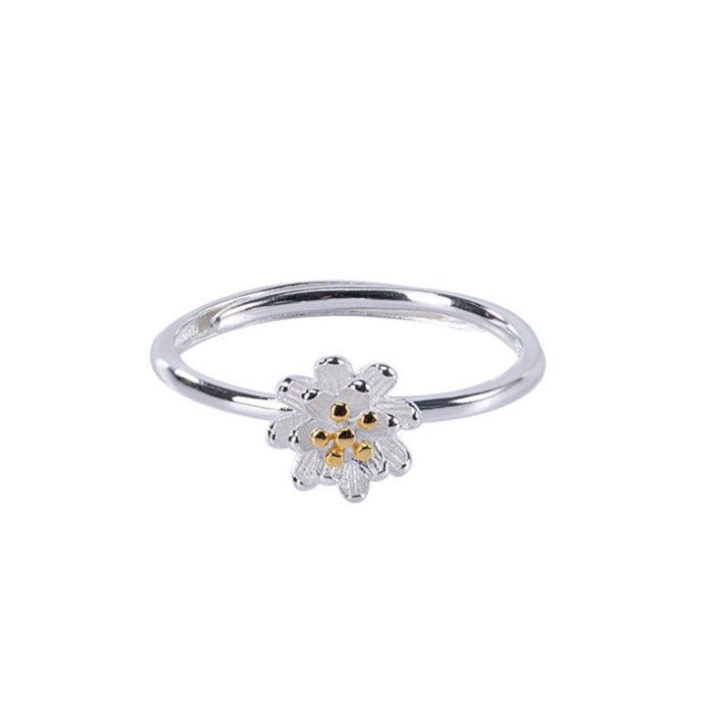 Floral Simple Sterling Silver Ring Engagement Ring Blooming Silver Rings For Women Flower Daisy Ring