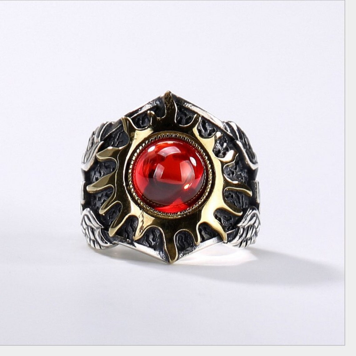 Mens Gold Sun Ring Dainty Crystal Ring Sterling Silver Etsy