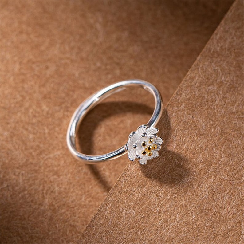 Floral Simple Sterling Silver Ring Engagement Ring Blooming Silver Rings For Women Flower Daisy Ring