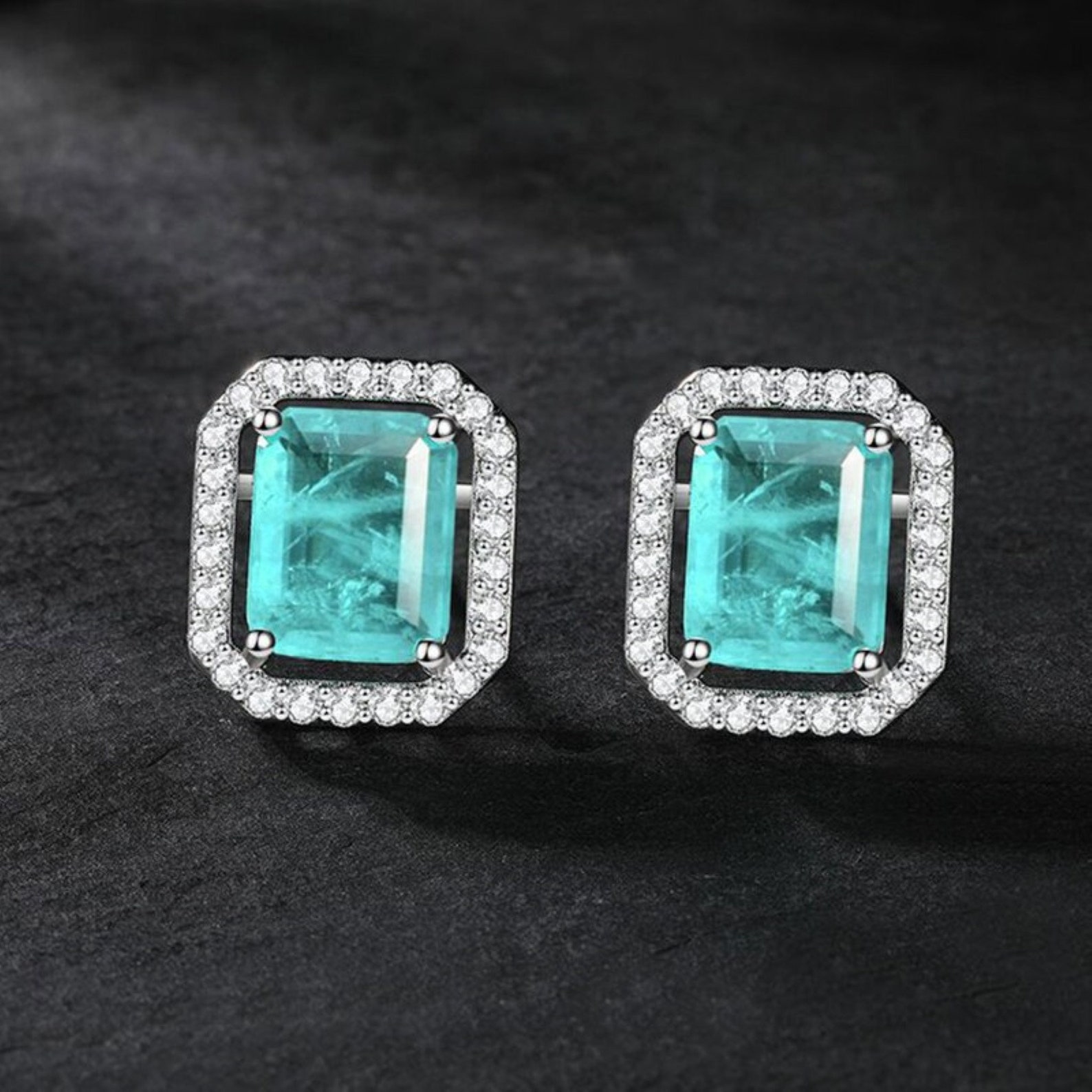 Paraiba Tourmaline Silver Stud Earrings Emerald Gemstone Etsy UK