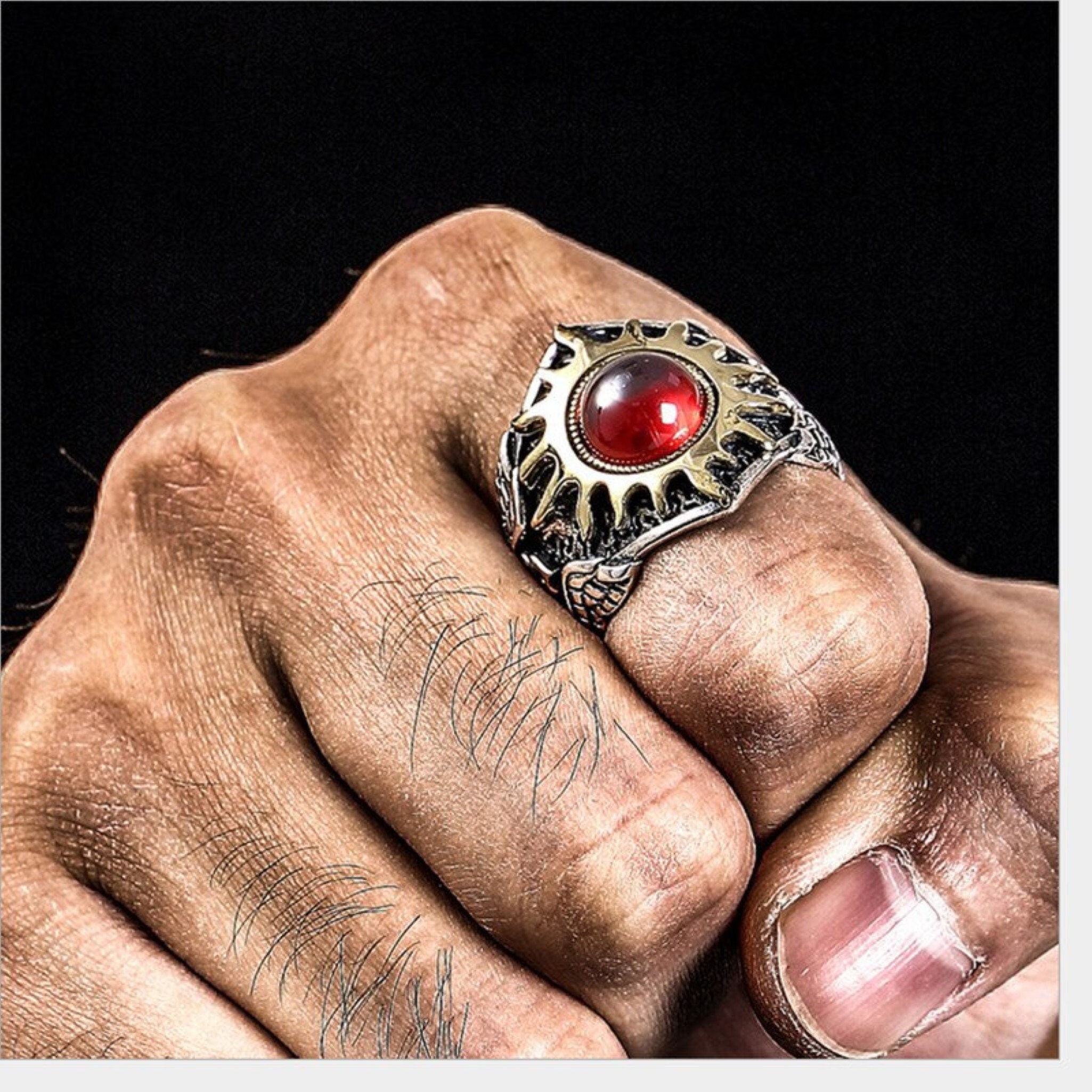 Mens Gold Sun Ring Dainty Crystal Ring Sterling Silver Etsy