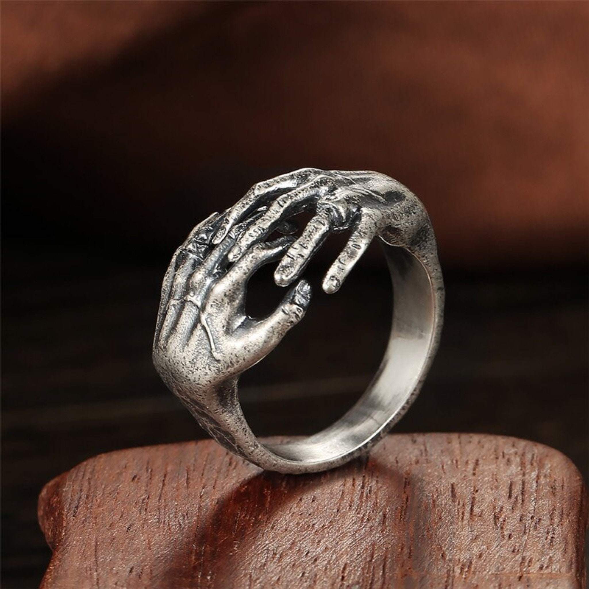 Sterling Silver Mens Hand Ring Halloween Ring Skull Ring Etsy