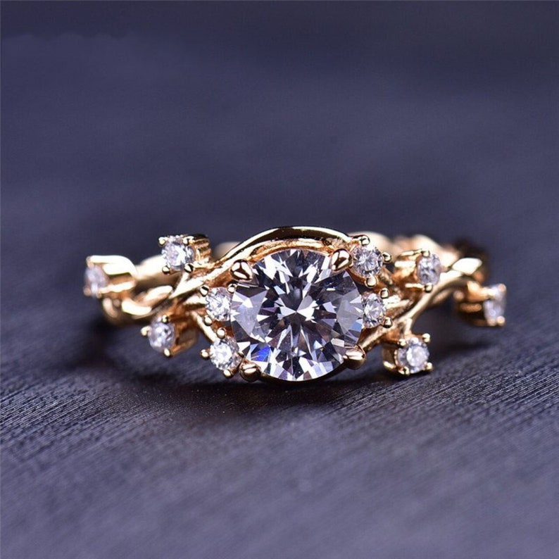 1 Ct Moissanite Rose Gold Ring Sterling Silver Flower Leaf Etsy